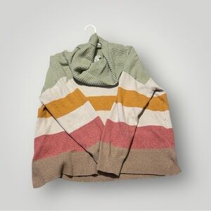 Rachel Zoe Boho Cozy Colorblocked Cowl Neck oversized Sweater size XL